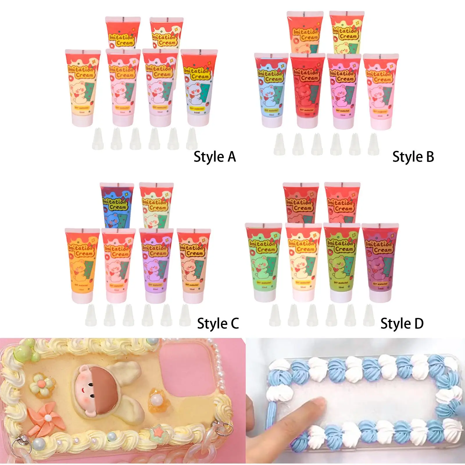 6Pcs Cream Adhesive DIY Phone Case Simulation Whipped Cream Glue Set Cream Clay Glues for Phone Shell Crafting Jewelry Making