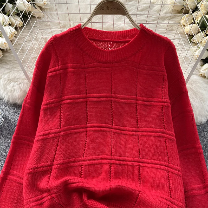 Green Red Blue Short Knitted Sweater Pullover Tops Spring Autumn Women Round Neck Long Sleeve Knitting Tops Jumper Sueter Mujer