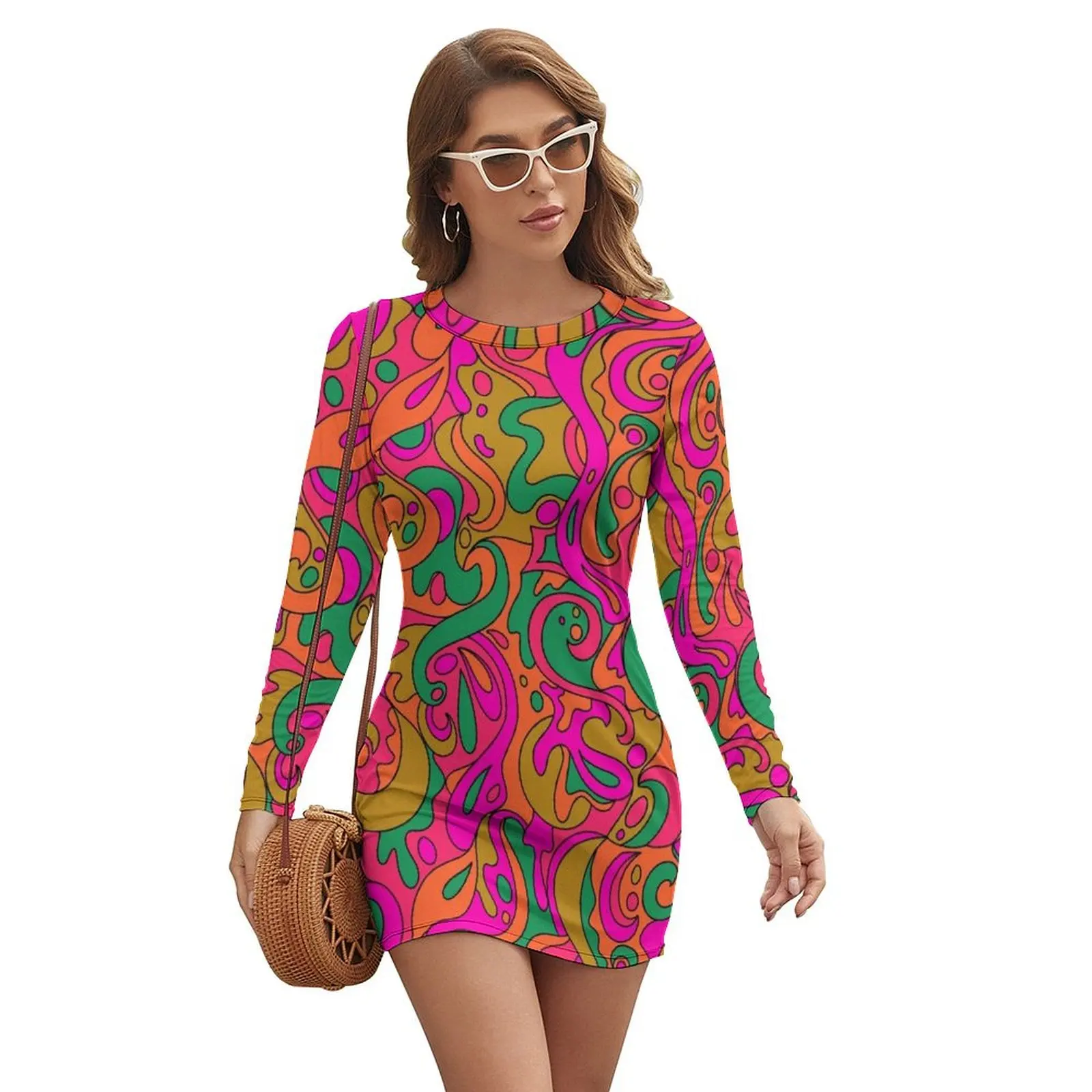 

Groovy Swirls Long-sleeved Dress dress women summer Women's evening dress korean style