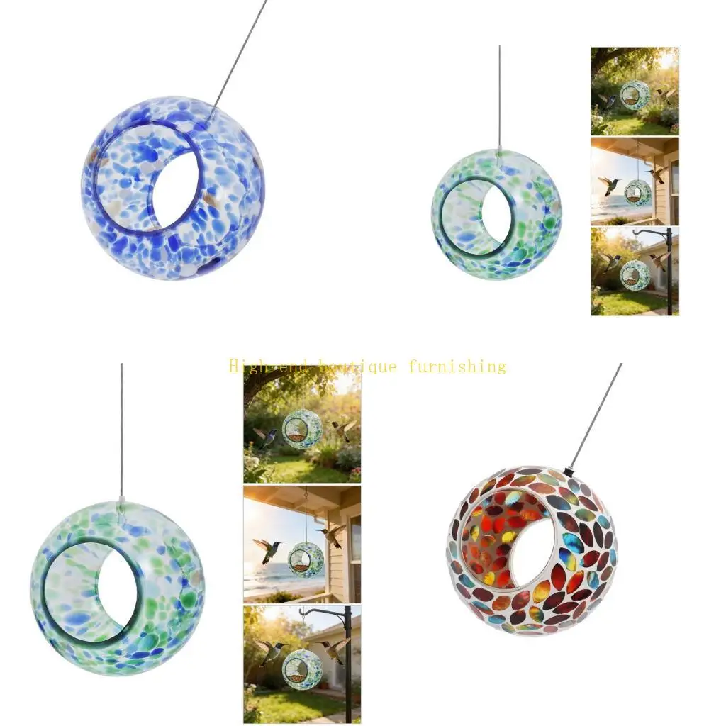 L9NB Glass Hummingbird Feeder Outdoor Hanging Bird Feeder HandPaints Feeding Station