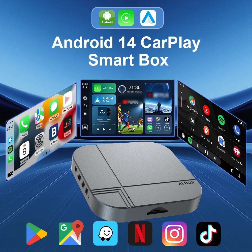 

2026 Android 14 CarPlay Smart Box Plug & Play Wireless Android Auto 3 in 1 Adapter 4+32G Car Tv Box For YouTube Netflix