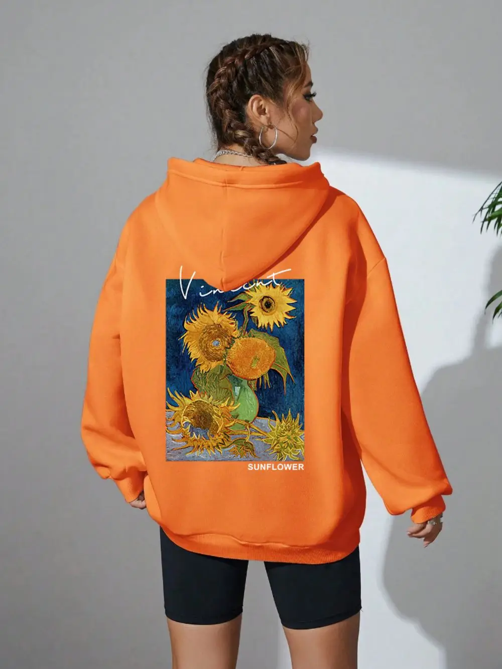 Casual Womans Hoodies Van Gogh Sunflower Printing Sweatshirts Breathable Loose Fleece Warm Pullover Autumn Winter Streetwear