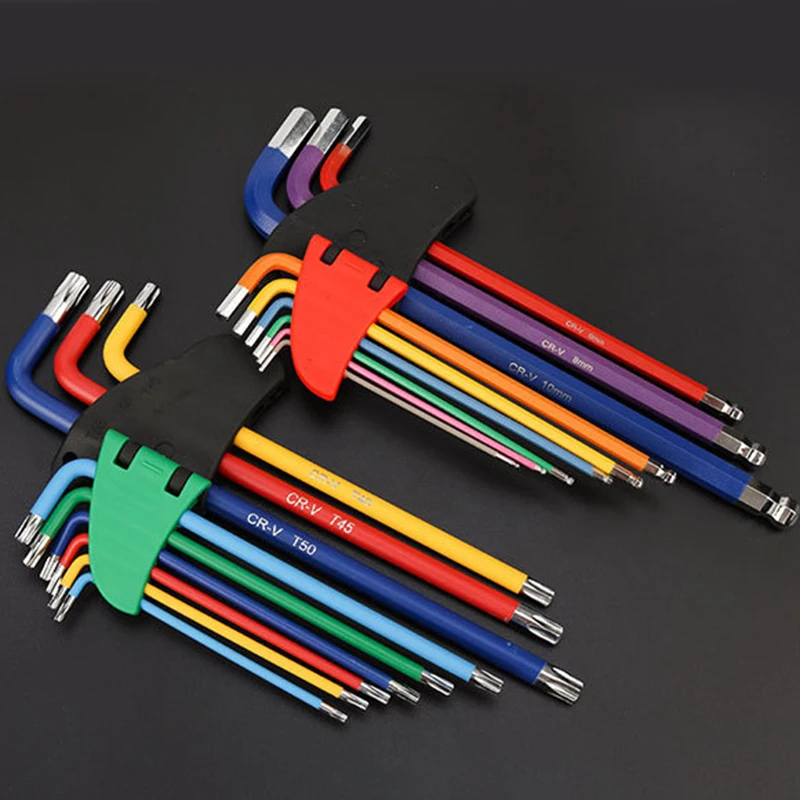 

9pcs Industrial Ball End Hex Key Set, Heavy Duty Color Coded Allen Wrenches, for Automotive & Machinery, Torque Wrench