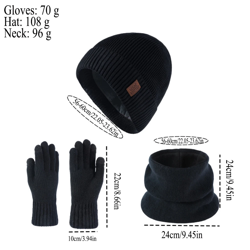 1/2/3pcs/set Winter Knitted Hat Scarves And Touch Screen Gloves Fashion Thickening Men Women Windproof Hat Mittens Scarf New