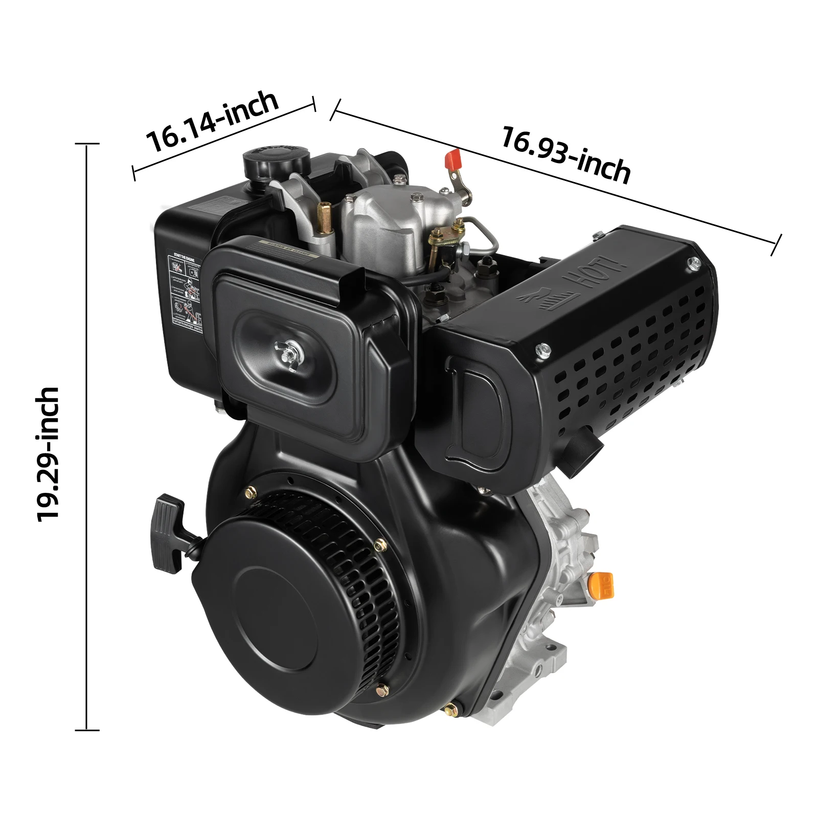 Diesel Engine Replacement 10HP Single Cylinder 418cc, Air Cooled 6.3kW, For Generator Starter Water Pump Tiller, Direct Injection, Recoil Manual Start, Horizontal Crankshaft 4 Bolt 25mm Shaft, 1.45 Gal Tank, Low Fuel Consumption