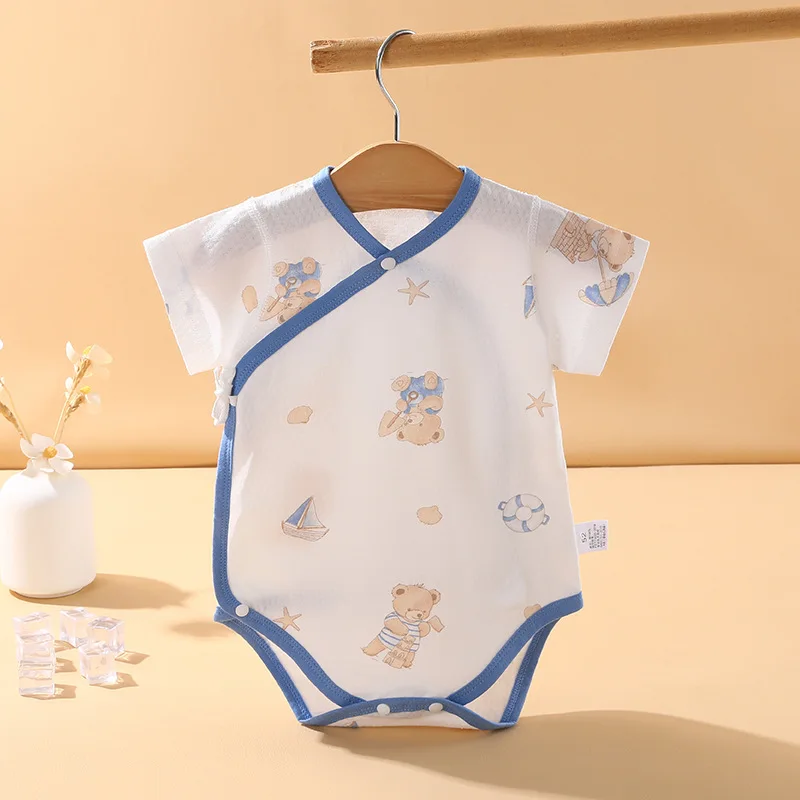 100% Pure Cotton Baby Boys Summer Thin Cartoon Rompers Baby Girls Short Sleeve Bodysuit Newborn Infants Jumpsuit New Costume 4