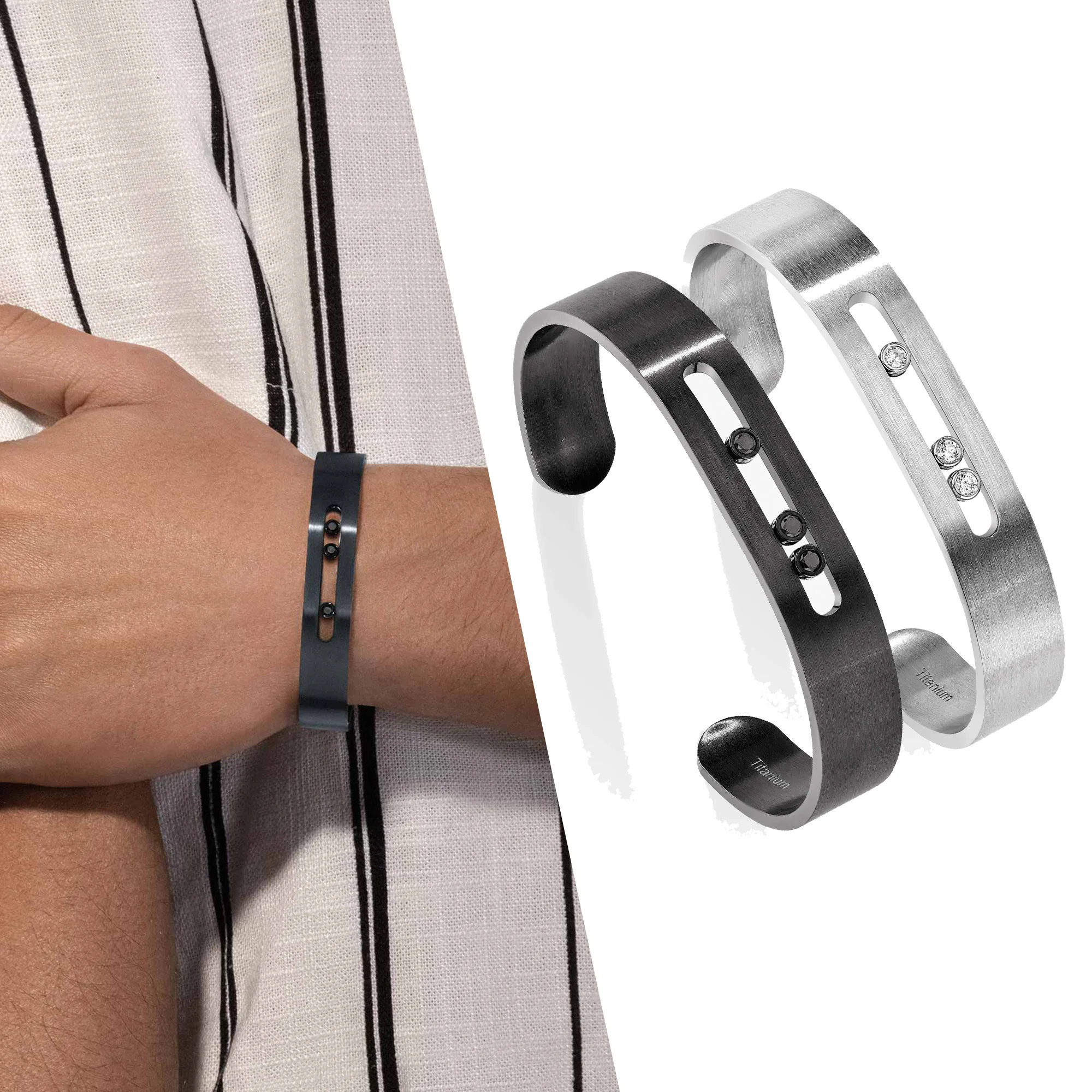 

2024 New Messik Pure Silver s925 MOVE Series Titanium Black Personalized Trendy Neutral Dark Men's Bracelet