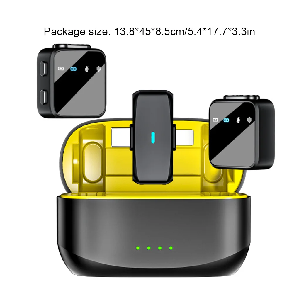 ميكروفون ستيريو لاسلكي 2.4G مع علبة شحن للمقابلة المباشرة في الهواء الطلق ميكروفون صغير لإلغاء الضوضاء