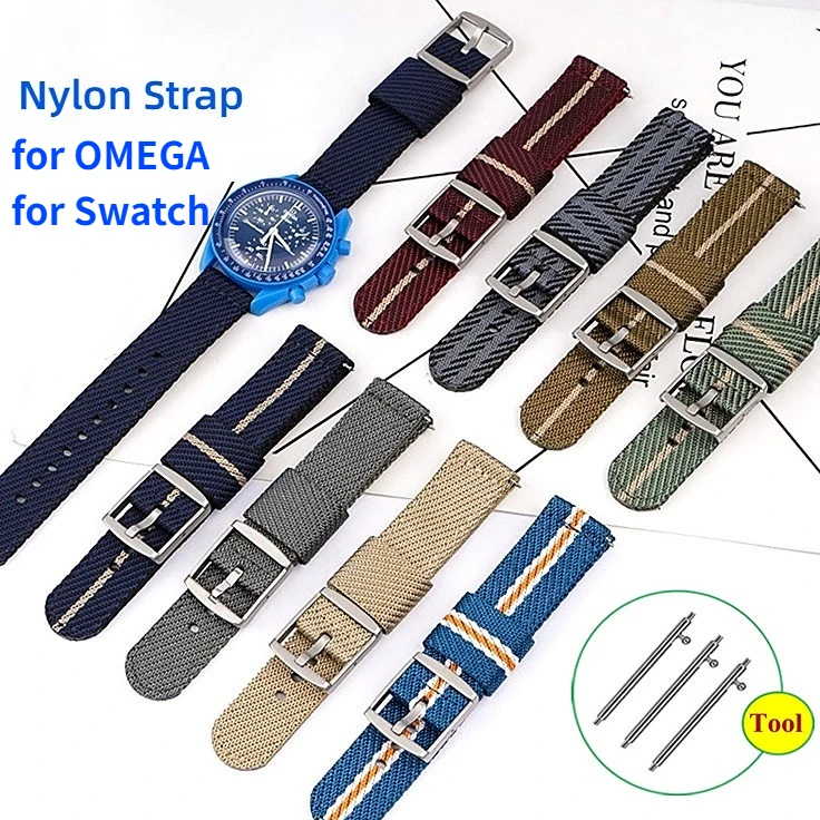 20mm Watch Band for Omega for Swatch Moon Planet Series for MoonSwatch Strap Quick Release Nylon Bracelet Canvas Watchband