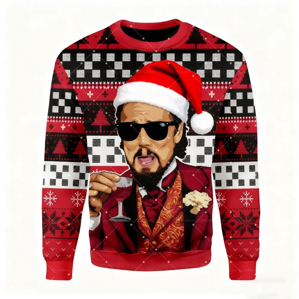 الخريف الشتاء الملابس يضحك ليوناردو دي كابريو ميمي القبيح عيد الميلاد البلوز هدية سانتا البلوز الرجال 2026 ثلاثية الأبعاد البلوز القمم