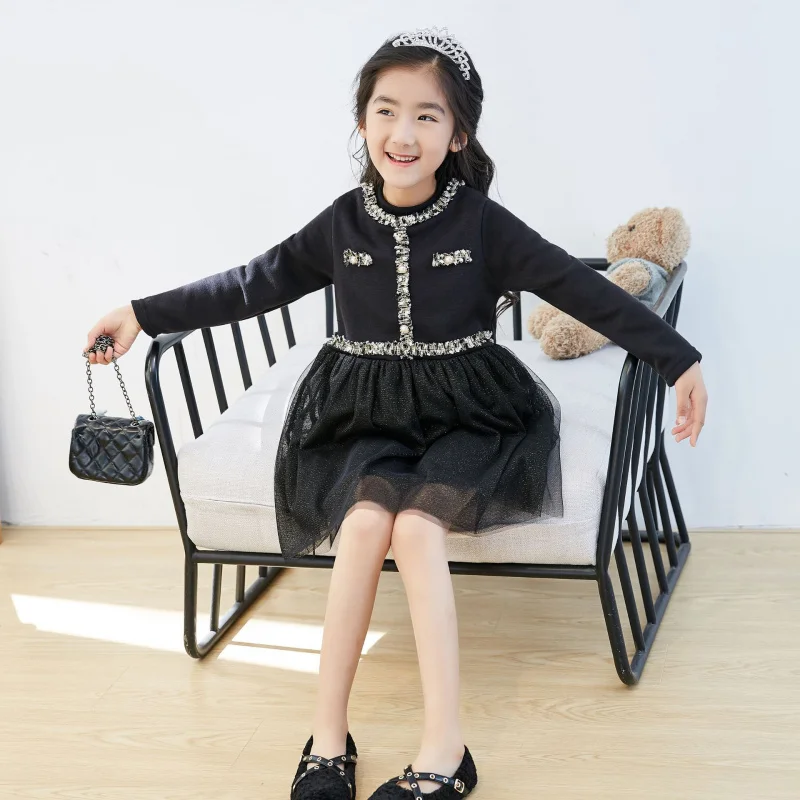 

insChildren's Clothing Hot-Selling Girls' Dress Autumn Winter New Children's Mesh Princess Dress for Older Girls