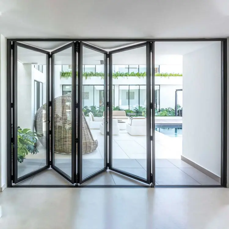 Household Hidden Track Folding Door Save Space Aluminum Frame Anti Peep Glass Accordion Folding Doors Soundproof Fold Able Doors