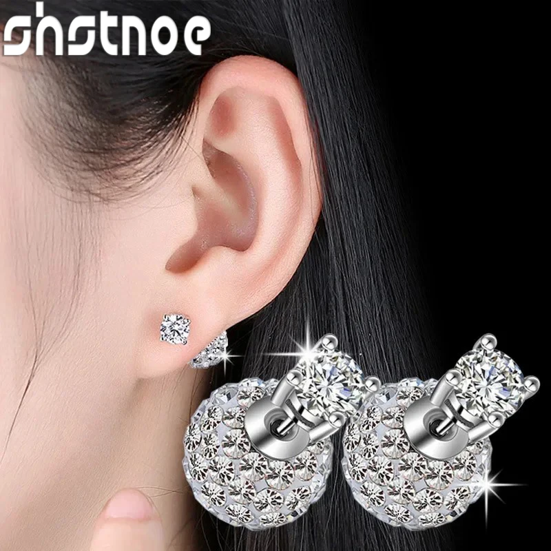 High Quality Fashion Shiny Crystal Shambhala Ball Female 925 Silver Needle Ladies Stud Earrings Jewelry Birthday Gift Cheap