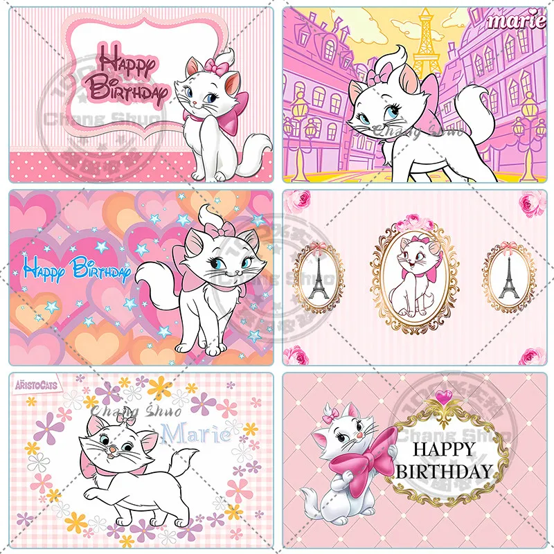 Disney Marie Aristocats Photo Backdrop Marie Cat Girls Birthday Party Baby Shower Photography Background Decor Props