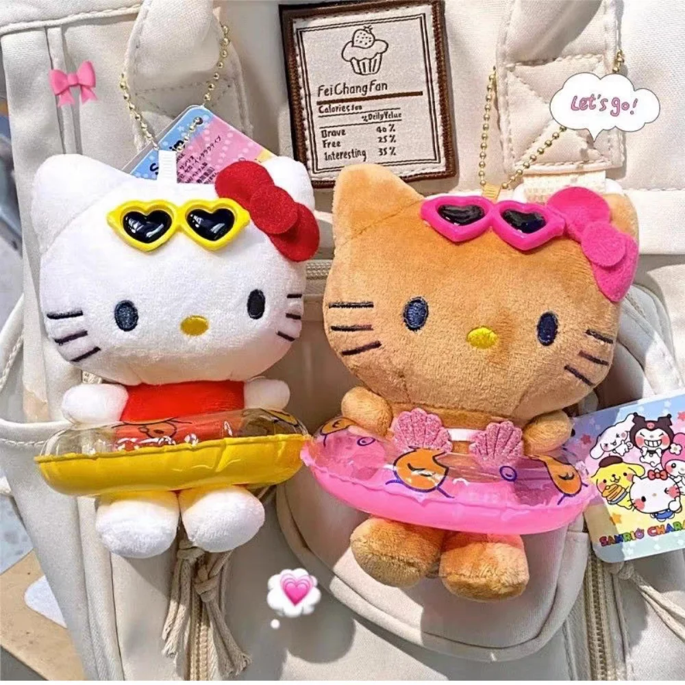 

Kawaii Anime Sanrio Hello Kitty Plush Swimming Ring Doll Toys Cartoon Kt Cat Student Backpack Decoration Dolls Gifts For Girls