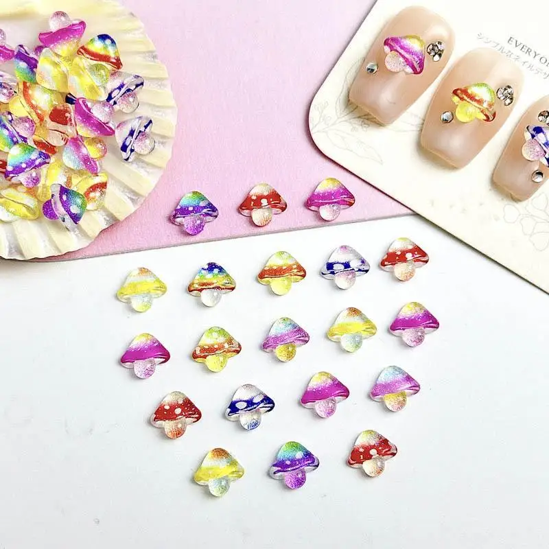 Mixed Color Gradient Simulation Mushroom Nail Art Charm Resin Transparent Mushroom Nail Art Decoration Manicure Diy Accessories