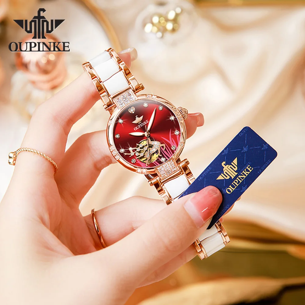 OUPINKE 3211 Luxury Automatic Watch For Women Hollow Japan Mechanical Movement Wristwatch Deep Waterproof Diamond Ladies Watches