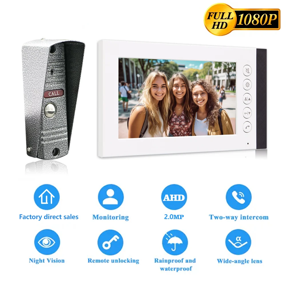 

7''Color Visual Intercom 1080P Video Doorbell Wired Video Door Phone System For Home Security Monitoring IR Camera Doorphone