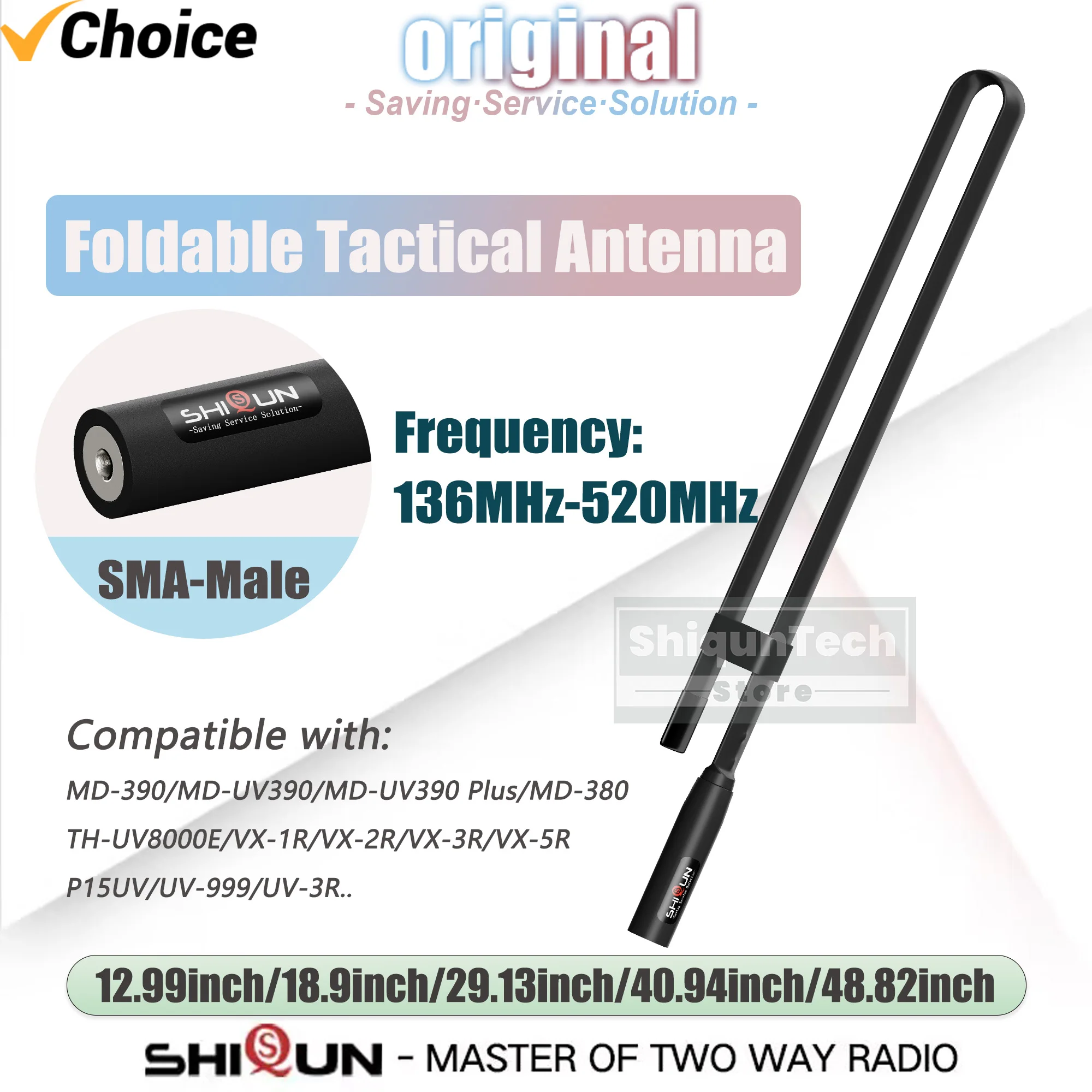 Foldable CS Tactical Antenna SMA-Male Ham Radio High Gain Antenna Dual Band 144/430MHz 18.9-inch For TYT MD-390 Baofeng P15UV 3R