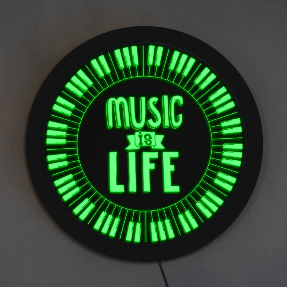 Music Is Life Piano Keys Round LED Neon Sign Piano Keyboard LED Lighting Decor Music Studio Open Sign With Colorful Changes