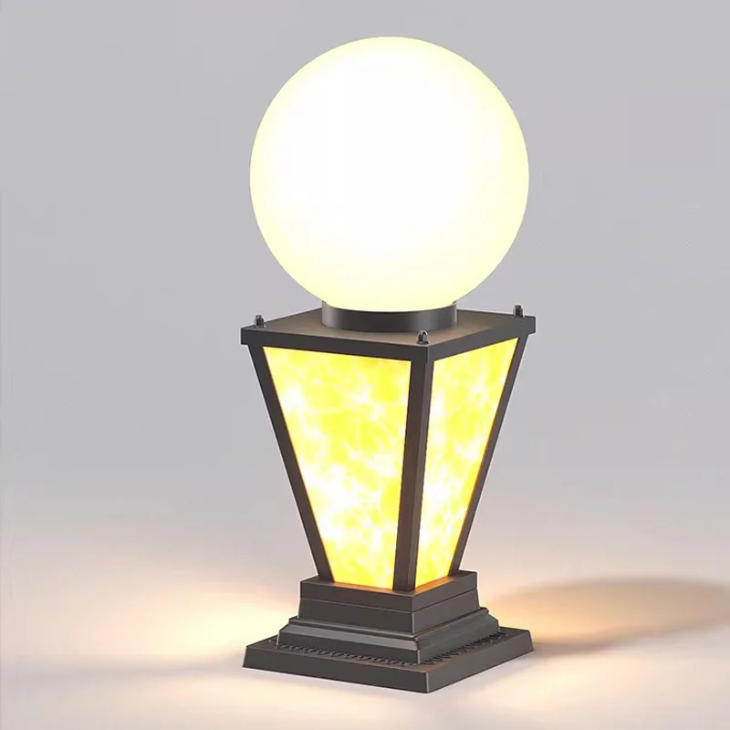 Outdoor Waterproof Imitation Marble Spherical Column Head Lamp for Villa Entrance Balcony Courtyard Wall Lighting