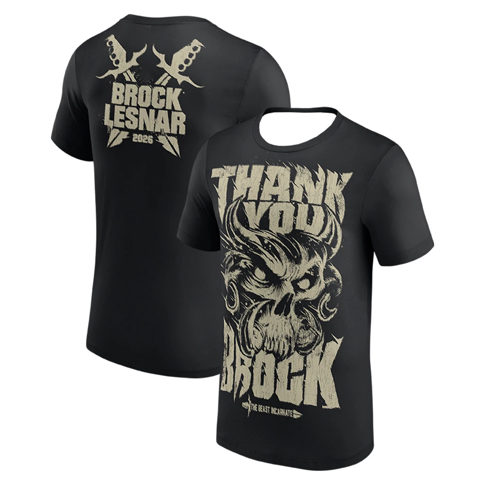 Men's Black Brock Lesnar Thank You Skull T-shirt Crewneck Short Sleeve Polyester Tee Women Outdoor Streetwear Tops