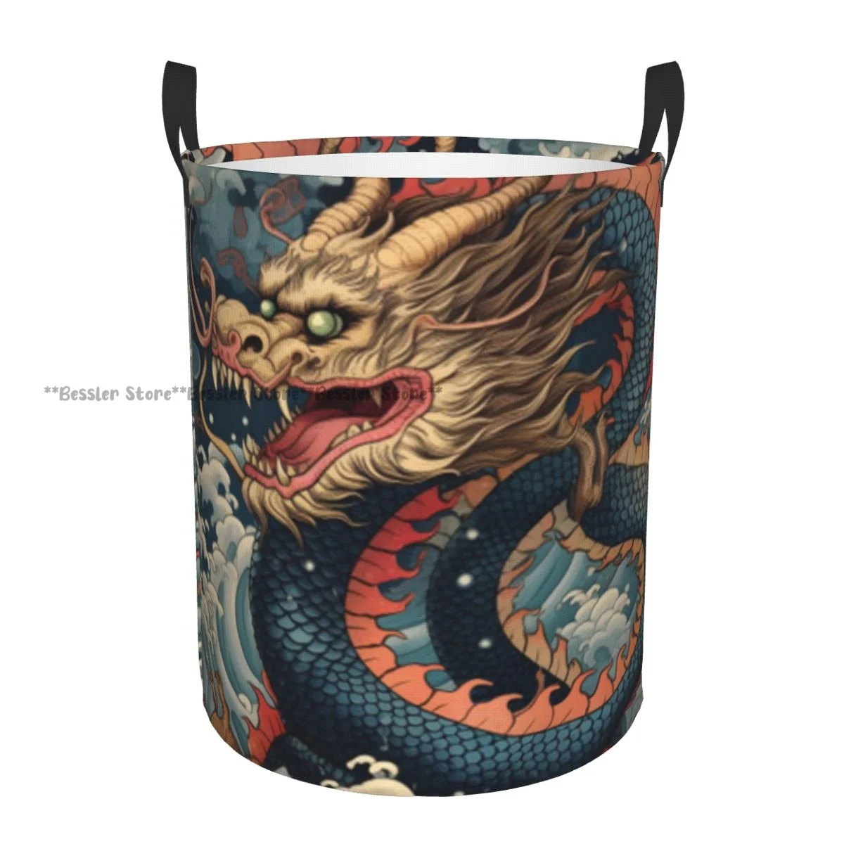 Folding Laundry Basket Vintage Dragon Dirty Clothes Storage Bucket Wardrobe Clothing Organizer Hamper