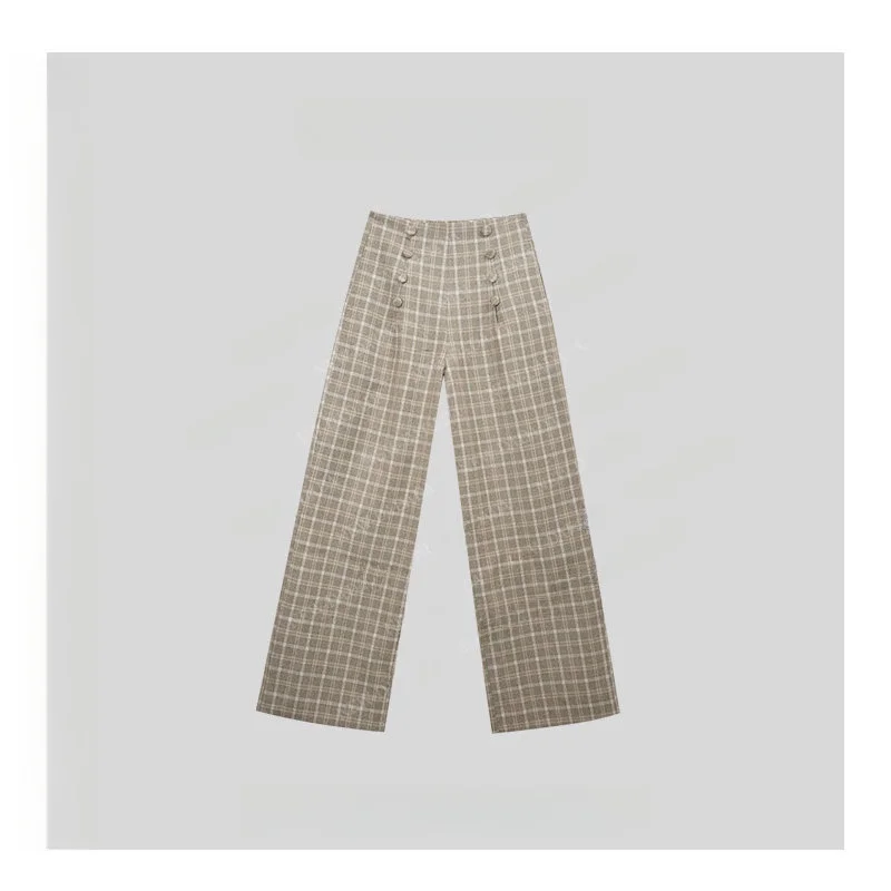 

Новые повседневные модные женские брюки Dadada с прямыми штанинами и высокой талией из смесового полиэстера, корейский стиль, простой дизайн TPC350