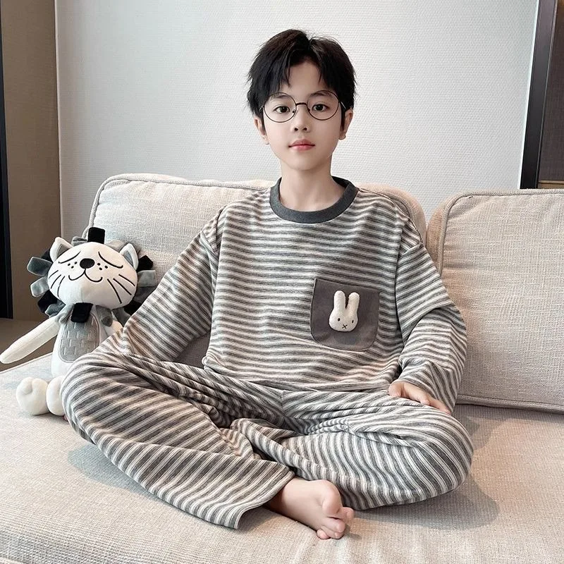 

Двусторонний термопижамный комплект Dralon для мальчиков, свободный крой, осенне-зимняя детская домашняя одежда, теплая, комфортная, для больших детей, размеры для больших детей