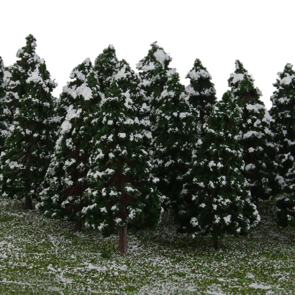 Pack of 20 1/150 Model Pine Trees with Snow for Layout Park Dark Green