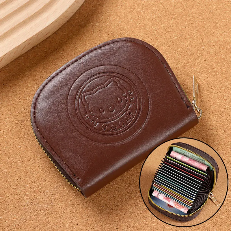 Hello Kitty 18 Bit Credit Card Wallet PU Leather Credit Card Holder for Women Brown Card Holder Wallet Coin Change Purse
