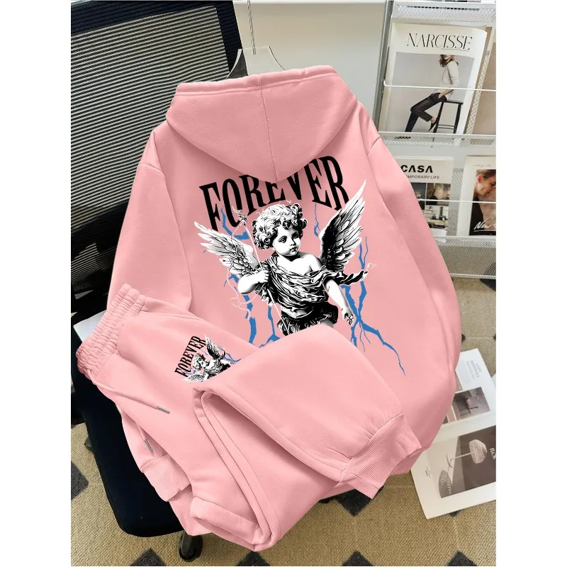 

Мужская толстовка с капюшоном из 2 предметов с крыльями и 3D-печатью «Маленький ангел»