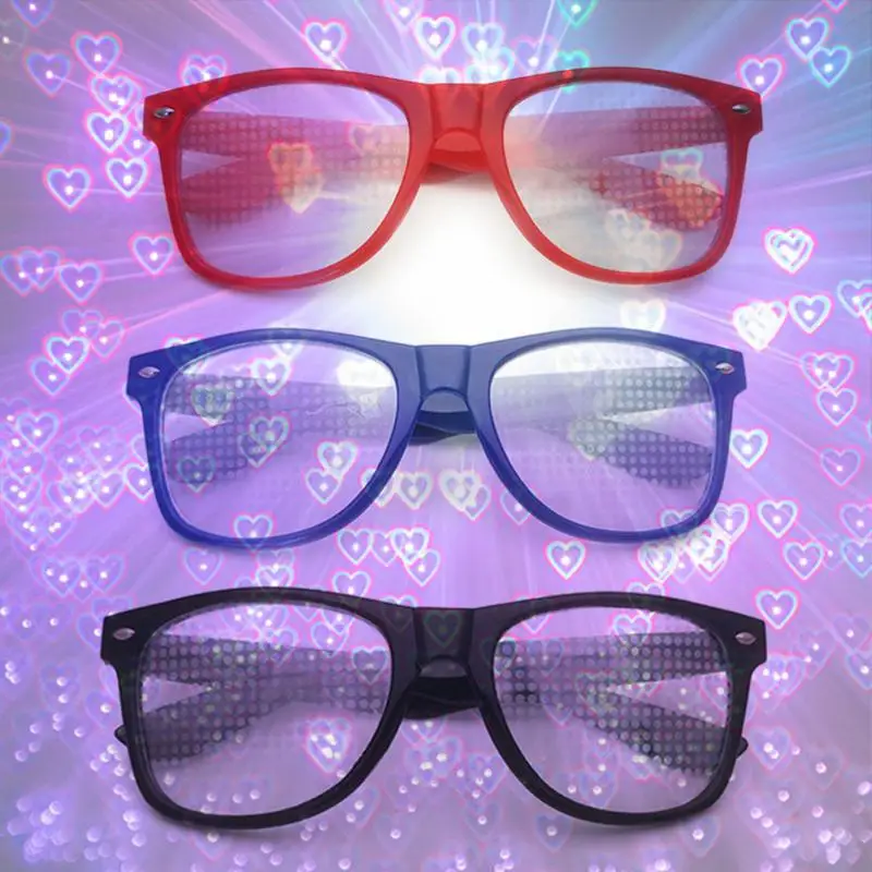 Gafas creativas de fuegos artificiales, reloj de luces que cambian a forma de corazón por la noche, difracción, gafas de sol divertidas, suministros de fiesta al por mayor