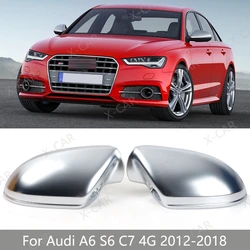1Pair Matte Chrome Rearview Side Mirror Cover House Cap Lid For Audi A6 S6 C7 4G 2012 2013 2014 2015 2016 2017 2018