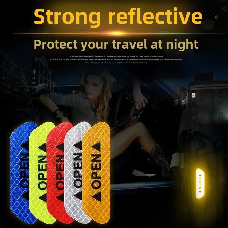 4PCS Reflective Car Door Sticker Safety Opening Warning Reflector Tape Decal Car Exterior Interior Reflector Sticker