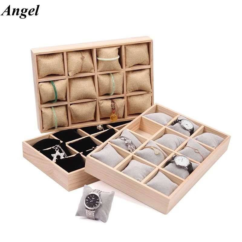 

Лоток для демонстрации ювелирных изделий из массива дерева, 12 слотов, многофункциональный органайзер в стиле подушки для колец, браслетов, часов, винтажная коллекция