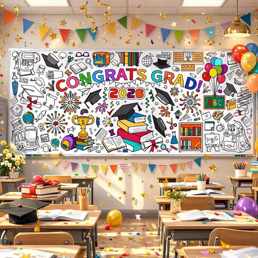 DIY Graduation Coloring Poster Drawing Surface Giant Size Coloring Tablecloth Art Craft Gift Large Congrats Card