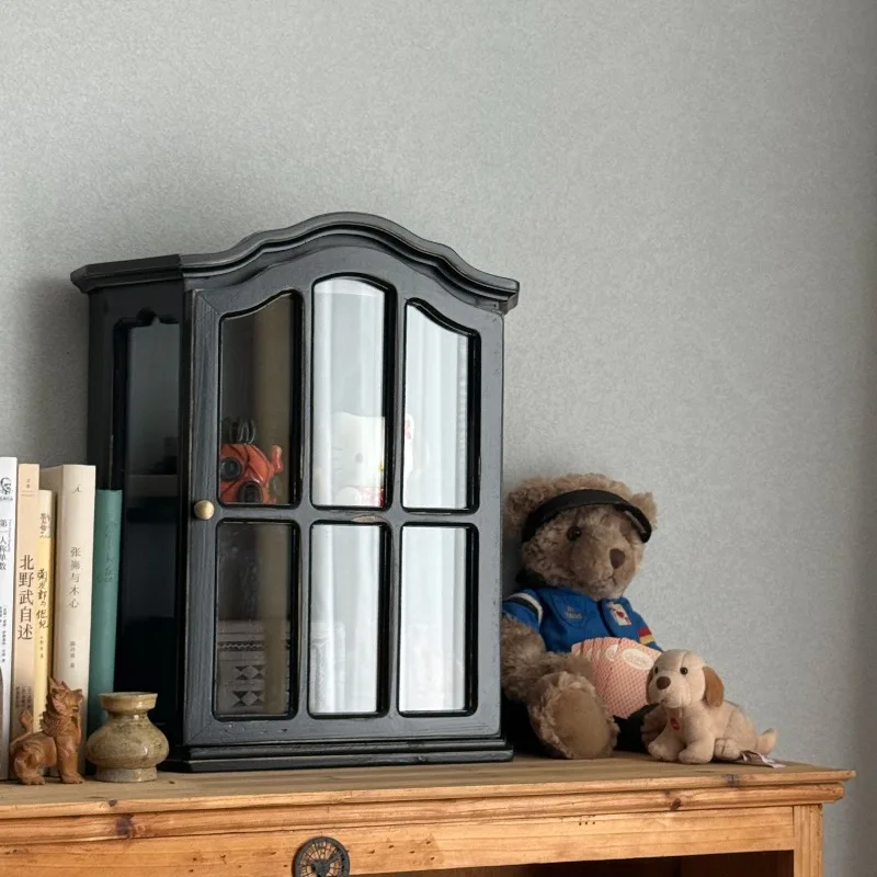 

Шкаф-витрина из цельного дерева в деревенском стиле, настенный органайзер для хранения для декора гостиной, коллекционная полка для витрины для кукол