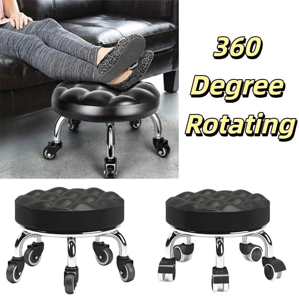 

PU Leather Rotating Rolling Stool Waterproof Universal Wheel Round Stool With Wheels 360 Degree Rotating Easy Mobility Low Seat