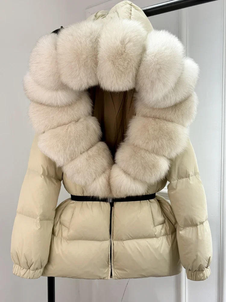 2024 Winter Puffer Jacket Women Real Fox Fur Hooded Thick Warm 90% White Duck Down Coat Female Parkas Waterproof