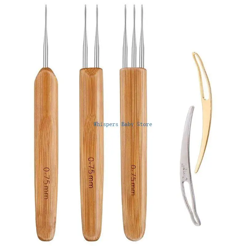 

U90E 8pcs/bag 0.5mm 0.75mm Double Crochet Needle For Locs Bamboo Dreadlock Crochet Hook Dreadlock Needle For Braids