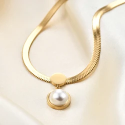 VQYAKO Stainless Steel Flat Herringbone Links Choker Minimalist Snake Chain Necklace for Women Chic Metal Vintage Holiday Colla