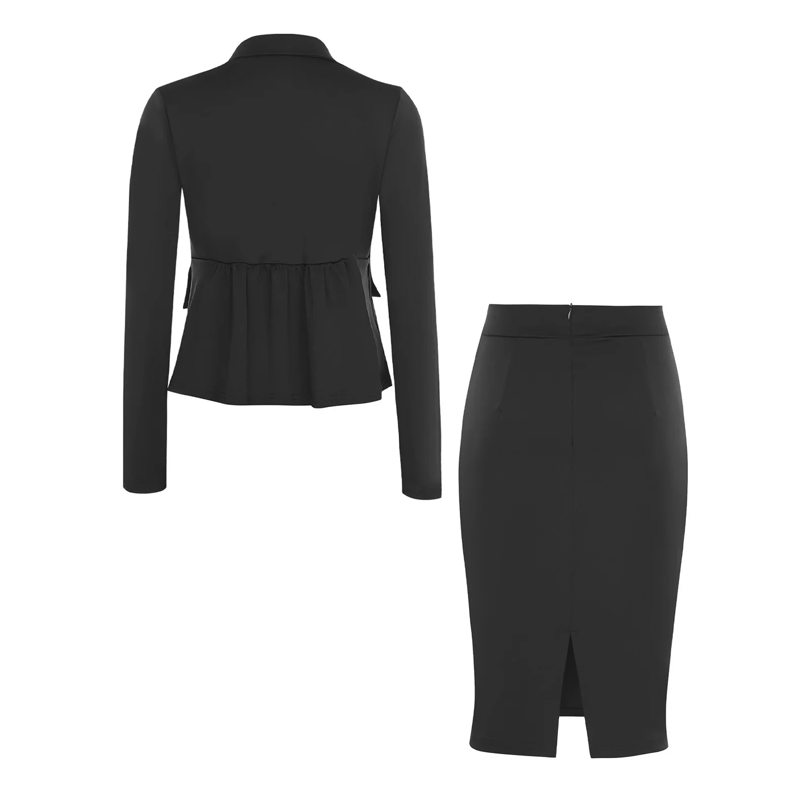 

Костюм женский офисный 2026: Элегантный комплект из пиджака с длинным рукавом на пуговицах и юбки. Модный повседневный уличный стиль для женщин.