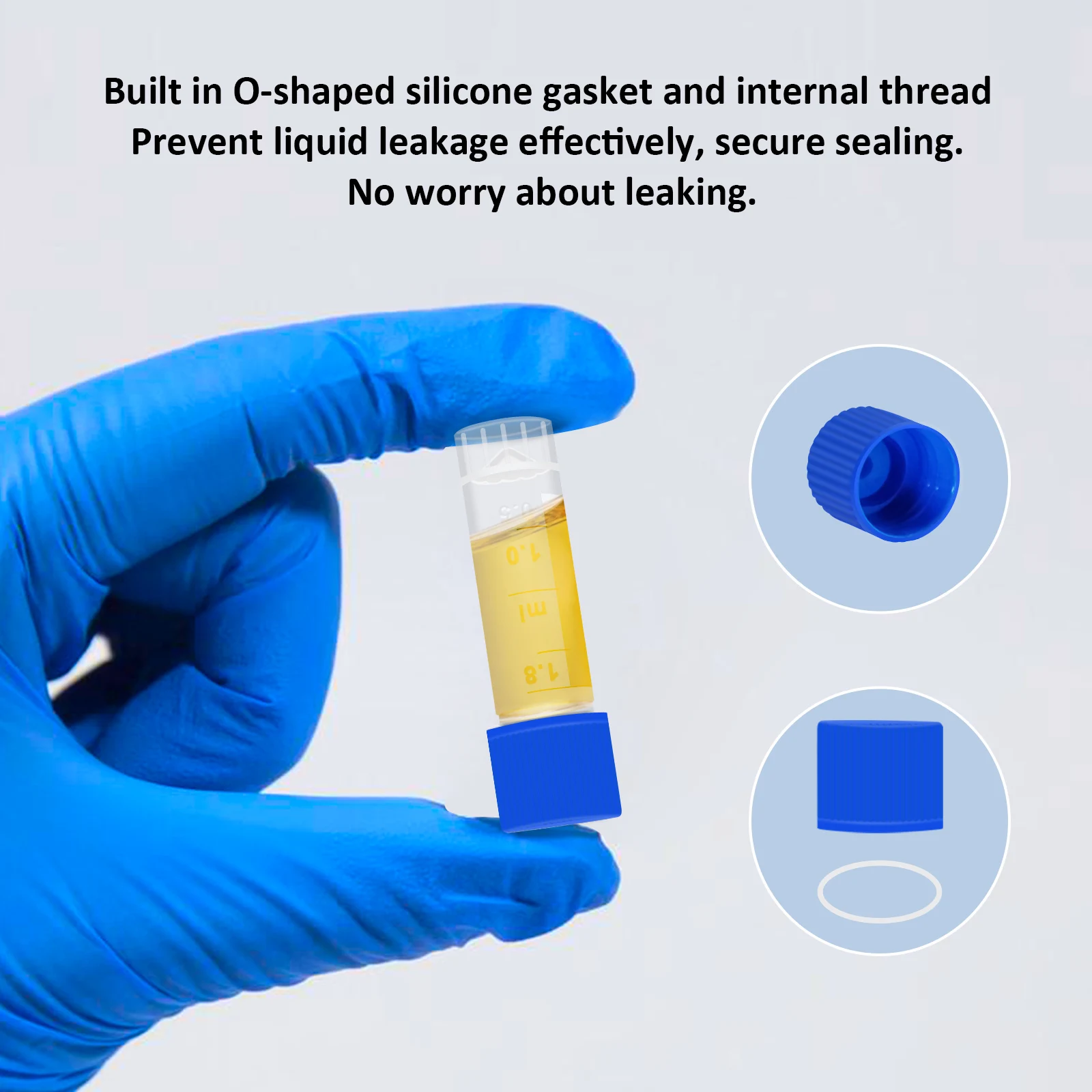 50PCS 1.8ML Cryotubes + 50-Hole Cryotube Box, Sample Bottles With Screw Caps/Scale/Writing Area, For Low-Temperature Storage