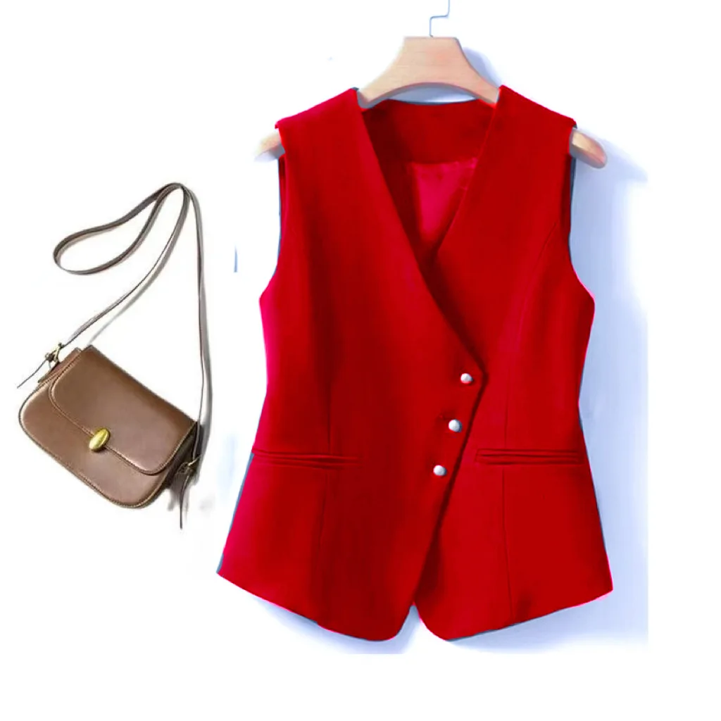 

Простой повседневный женский однотонный жилет на пуговицах, новинка весны 2025, независимая станция, трансграничное Thiened из полиэфирного волокна