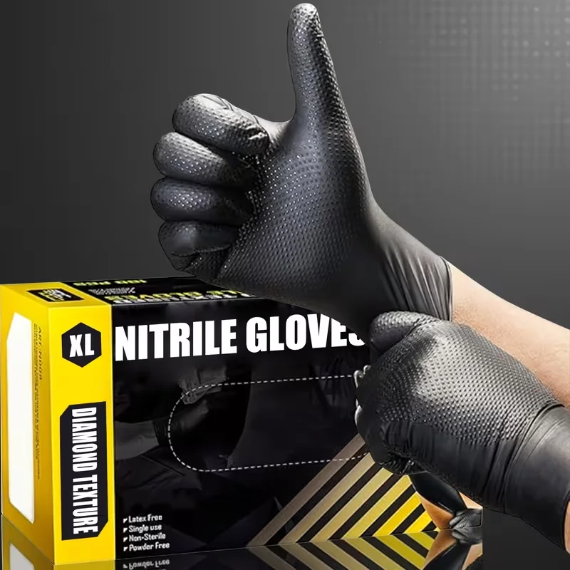 Black/Orange Diamond-Textured Nitrile Disposable Gloves, 30/50 Pack, 8.5 mil Cleaning Gloves