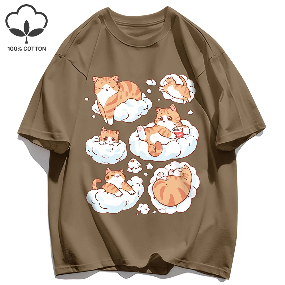 6 bequeme Liegepositionen für Katzen, bedruckt, Herren-Basics, T-Shirt, Hip Hop, locker, kurzärmelig, trendiges Top, Baumwolle, Unisex, Streetwear