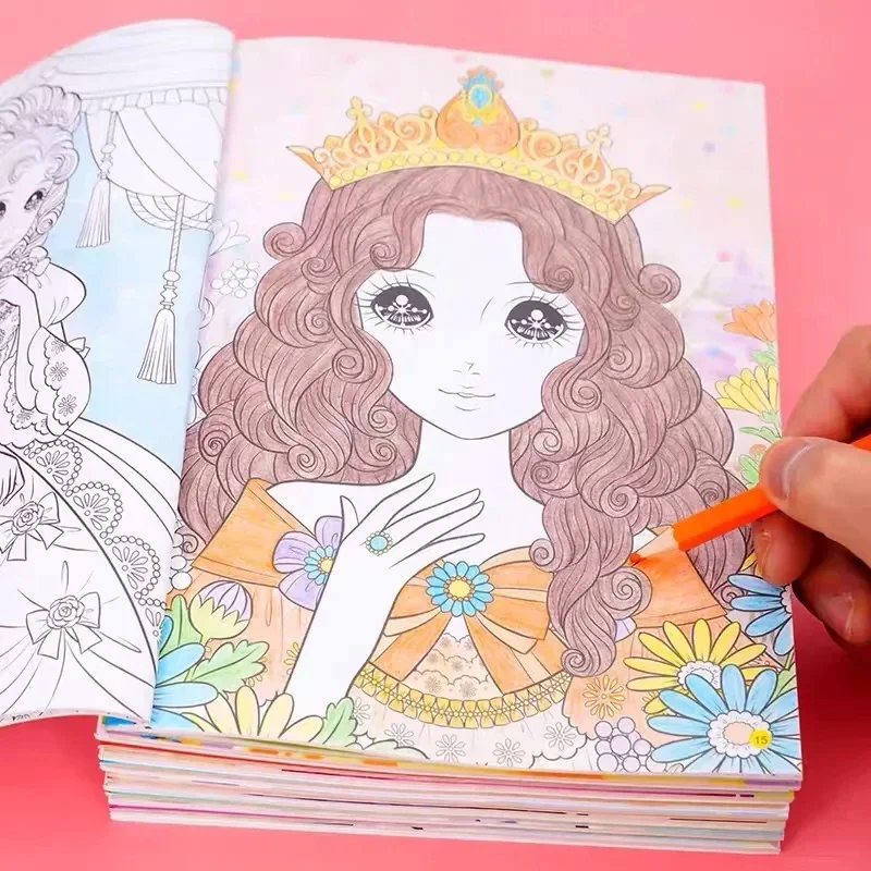 6Books/Set 192 Pages Perfect Princess Coloring Book for Girl Gift Children Graffiti Coloring Picture Painting Book Libros