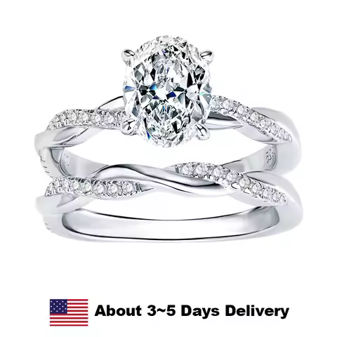 2CT Oval Cut Moissanite Engagement Ring Set Anniversary Gift Wedding Ring Jewelry for Women with Certified S925 Sterling Silver