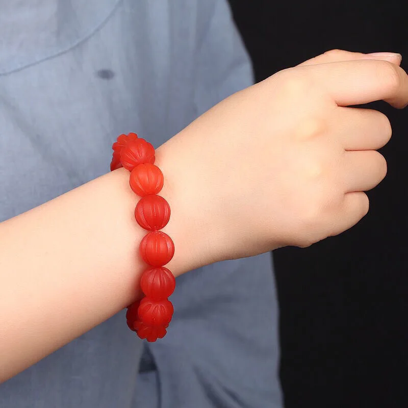 20mm natural mineral Baoshan carved melon bead for men and women, Nanhong Laughing Buddha bracelet